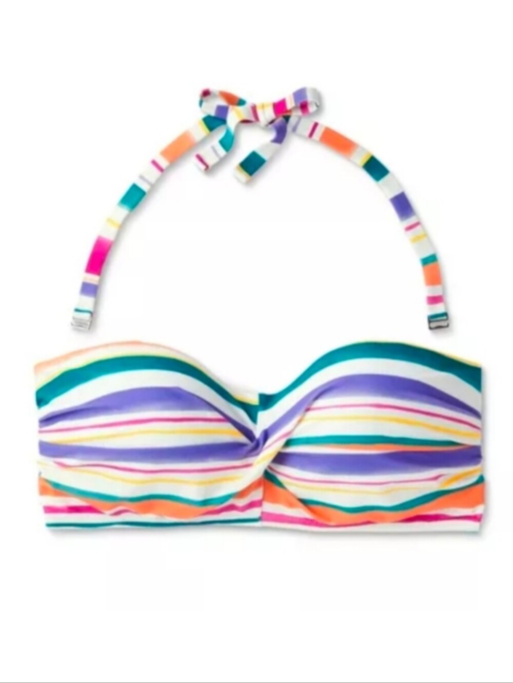 NWT Kona Sol Multicolored Striped Twist Front Bandeau Bikini Top Size Large